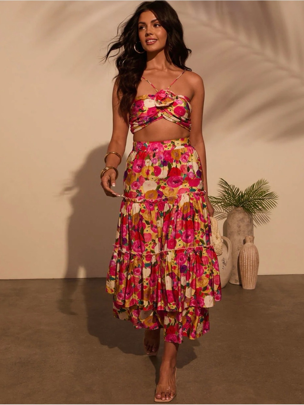 Vici Pink Multi Floral Crop Top